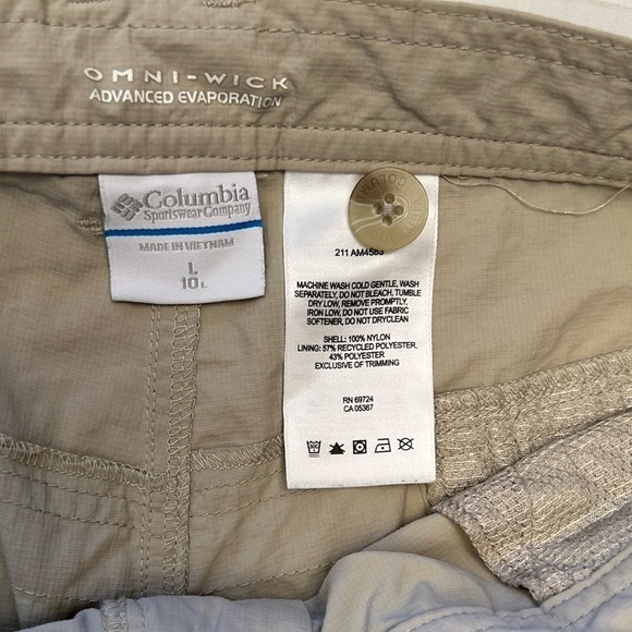 Columbia belted Omni Wick Advanced evaporation unisex tan cargo shorts. Sz-L V3 - Picture 4 of 9